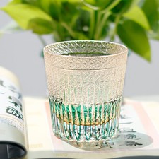 Whisky Glass Tumbler Japanese Style Edo Kiriko Hand Cut To Clear 11oz Green