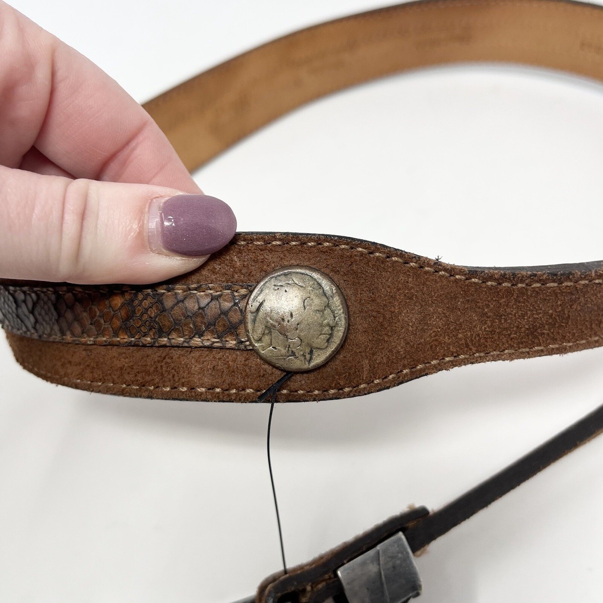 Martin Dingman Hand Made Split Cowhide Indian Head Belt 