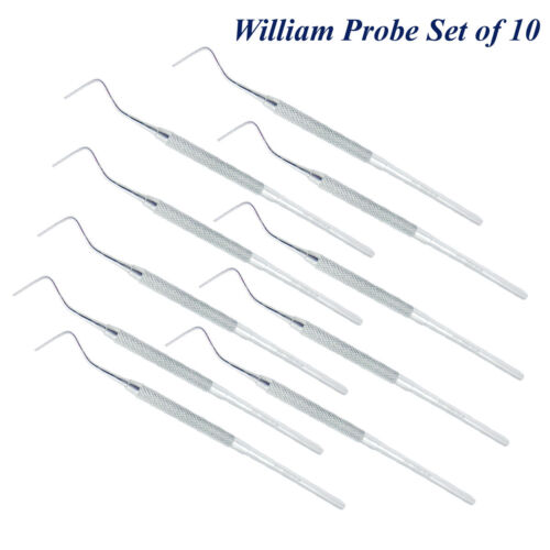 10 Pcs Dental instruments diagnostiques William Probes Sondes examination Set Ce - Afbeelding 1 van 4