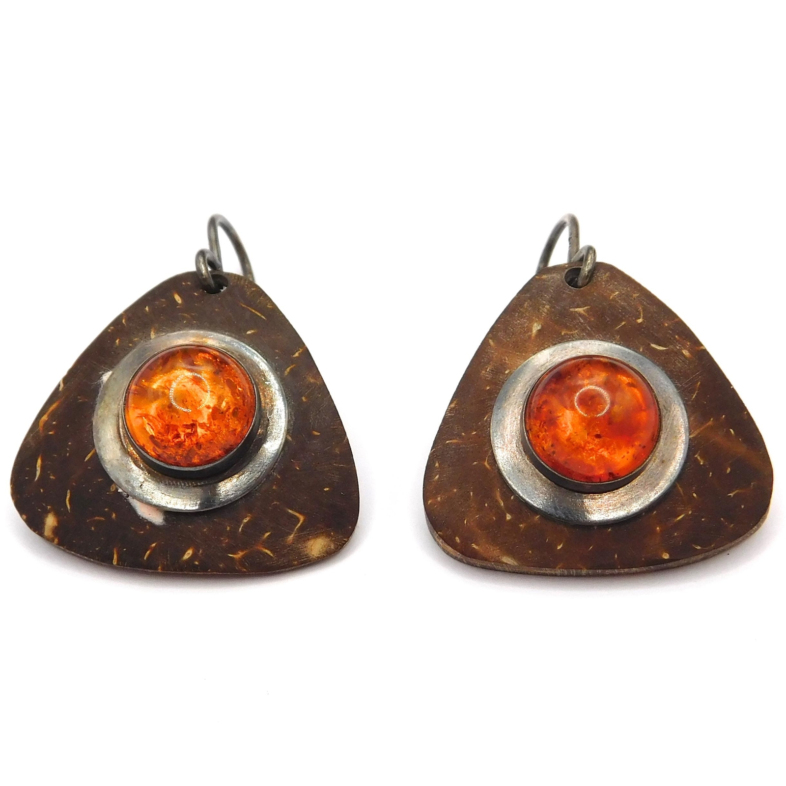 RUSTIC AMBER COCONUT SHELL EARRINGS - image 2