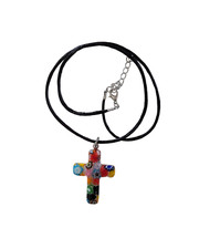 Collar Cruz Cristal Murano Multicolor | Colgante Cruz Cristal Murano