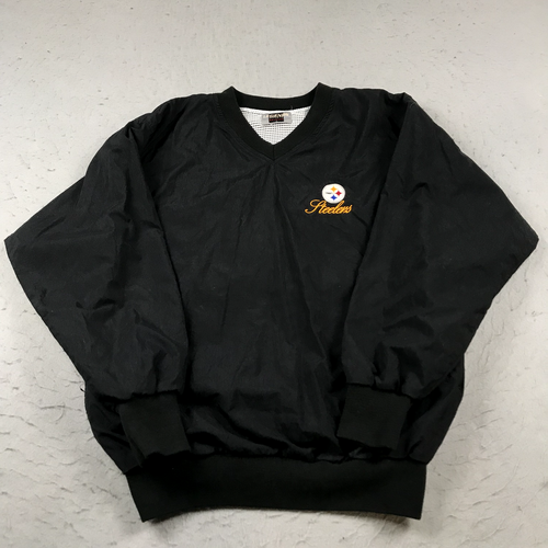 VINTAGE Pittsburgh Steelers Jacket Mens Large Black Windbreaker Legends 90s