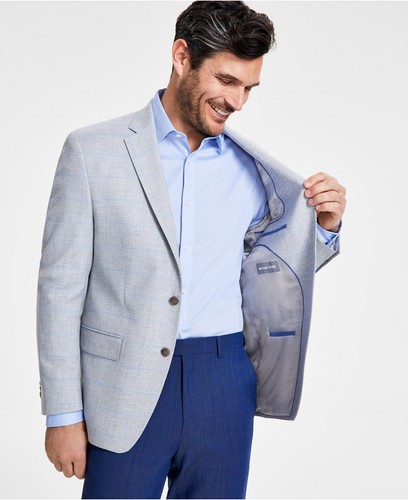 NWT MICHAEL KORS Classic Fit Gray Blue Windowpane Sport Coat Suit Jacket 44L - Picture 4 of 4