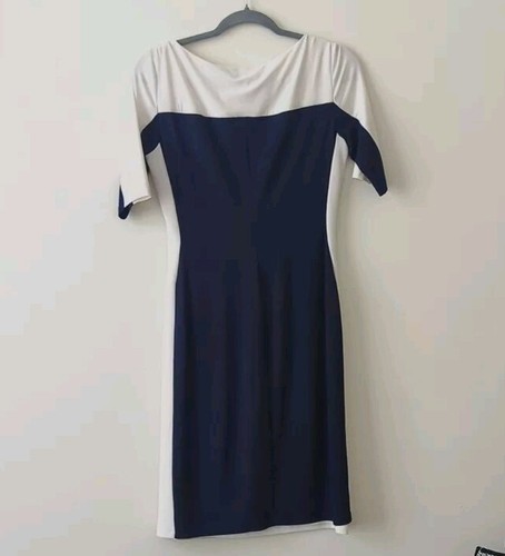 Lauren Ralph Lauren Dress Blue & White Ruched Side Size 6 Long Sleeve - Picture 5 of 5