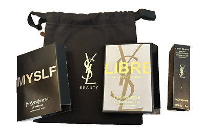 YSL Beaute Lash Clash Mini Mascara Perfume Vials Libre Myslf Mini Bag 4pc Set