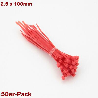 50x PACK KABELBINDER FARB 100MM 2.5 CABLE ORGANIZER ROT RED