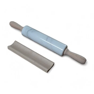 Rouleau En Marbre Blanc De Carrare Avec Base En Bois - Photo 1/4