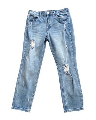 ALMOST FAMOUS Womens Size High Rise Ripped Destroyed Cropped Denim Blue  Jeans