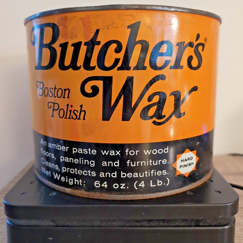 Vintage Butchers AMBER Paste Wax 64 oz  (4LBS)  Boston Wood Polish Used 70% Full