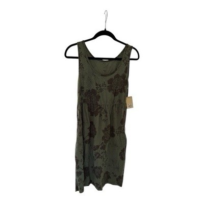 New Sonoma Life & Style Medium Green Floral Dress Sleeveless Side Pockets
