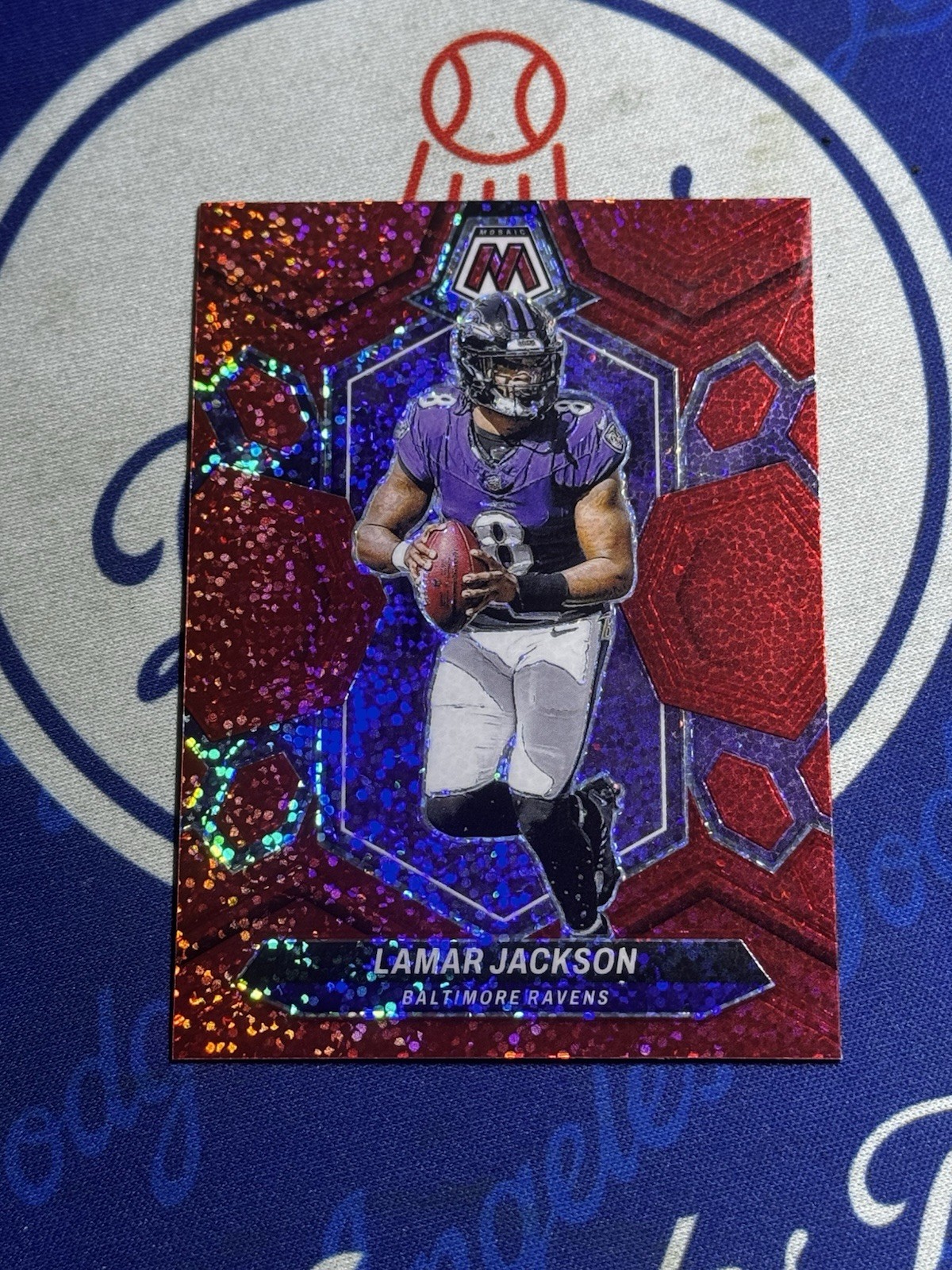 2024 Panini Mosaic Lamar Jackson Red Sparkle Prizm #15 Baltimore Ravens