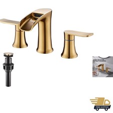 8 Inch Widespread Bathroom Faucet - Brushed Gold 2 Handle 3 Hole Sink Faucet ...