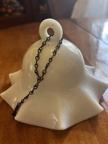 7” Antique Hanging White Milk Glass Oil Lamp Smoke Bell with Chain