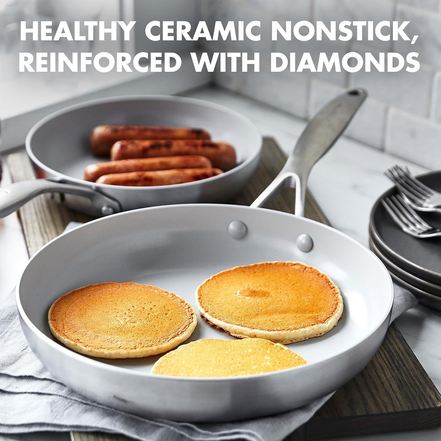 GreenPan Venice Pro Nonstick Ceramic Frying Pan Skillet Set, 8 and 10 Inch - New