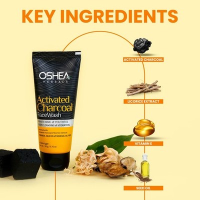 Oshea Herbals Activated Charcoal Gel Facewash For Men and Women - 50 gm