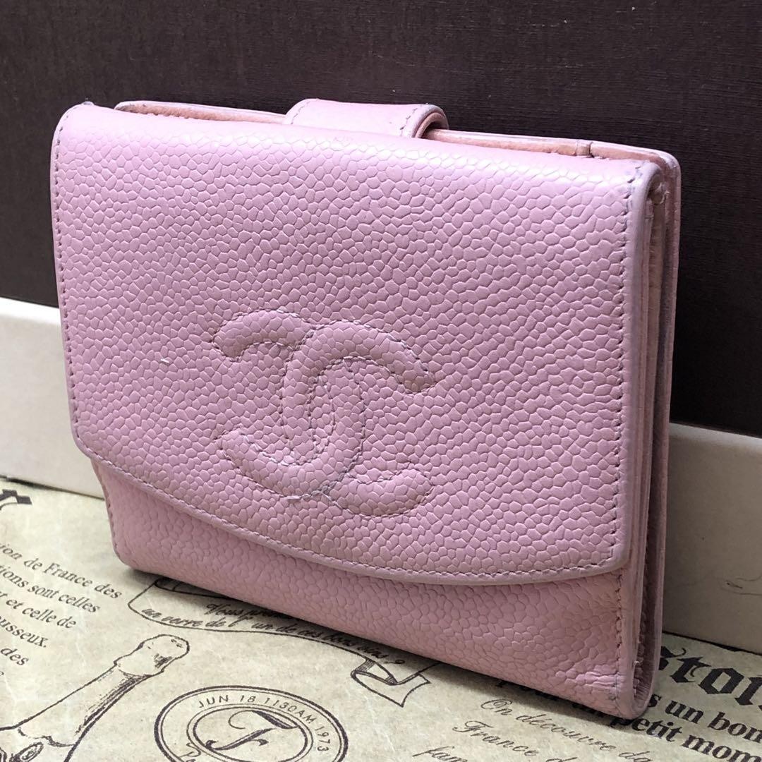 Chanel Pink Caviar Coco Mark Folding Compact Wallet FQ150