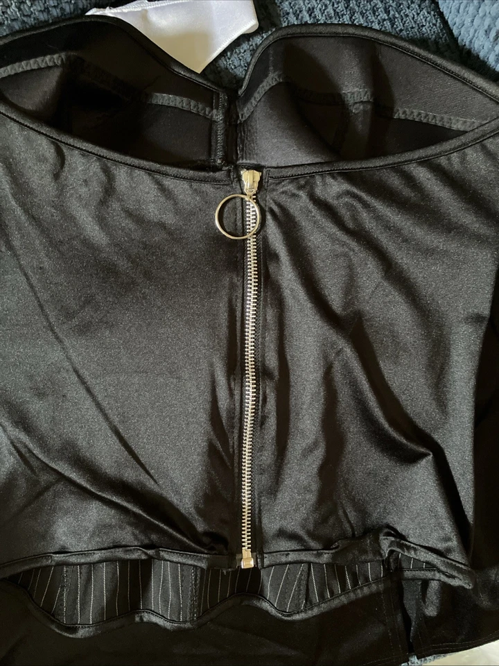 Sexy Disfraz de Halloween para Mujer CEO Negro Cremallera Corsé y Falda con Corbata Roja Foto 4 de 4