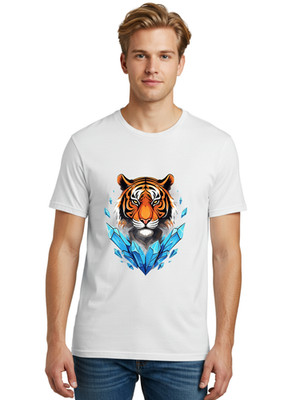 Tiger-Head-With-Crystals Mens Graphic Tee, 100% Cotton, Casual Summer Wear