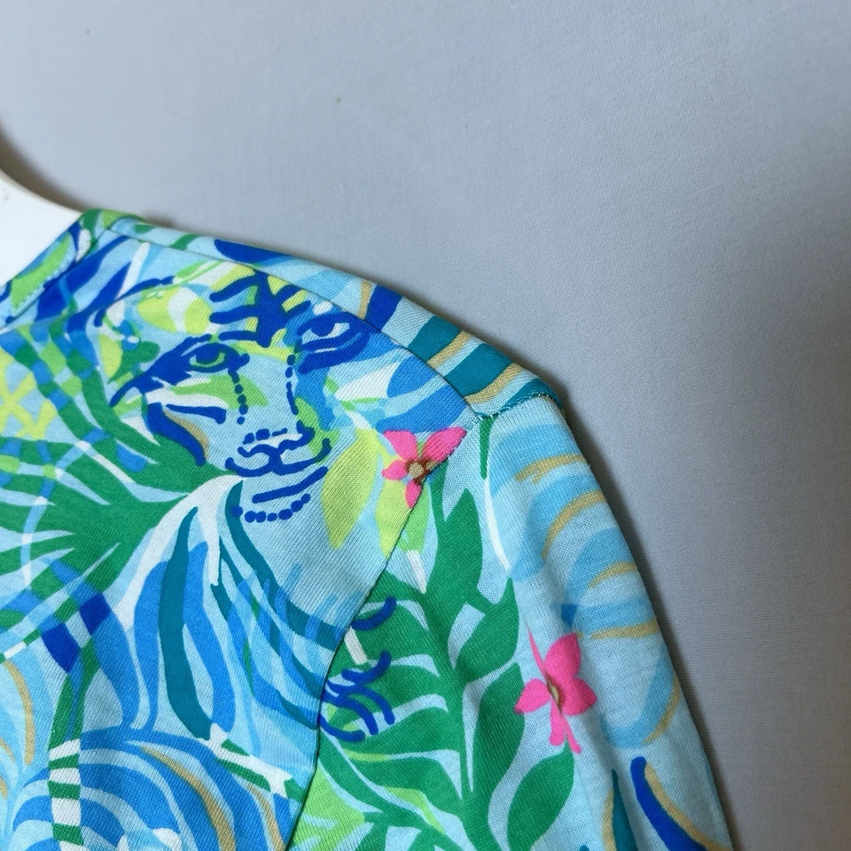 Lilly Pulitzer 连衣裙 XXL 蓝色绿色 Etta 短袖 Via Parigi 花卉狮子 — 第 4/4 张图片