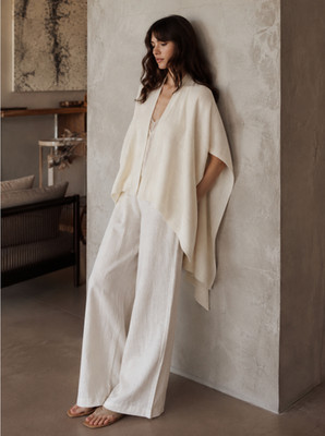 N.Peal London 100% Kaschmir Creme Poncho Wickeloptik, One Size