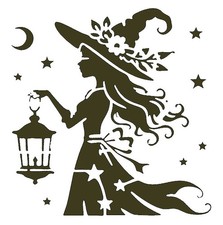 Really Great Stencils, Mystical Witch 8 Stencil, 4x4", Halloween, Lantern, Hat