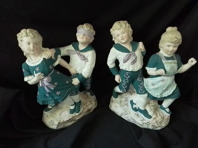 Set Of 2 Heubach German Bisque Figurines RARE CORALINE DECORATION. 