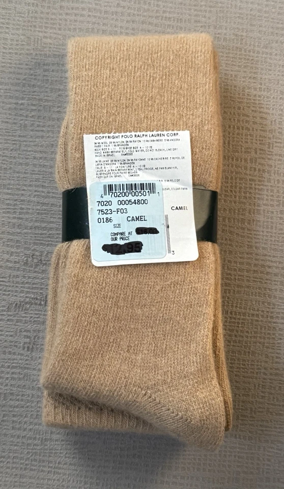 De Colección Lauren Ralph Lauren Mezcla de Lana Cachemira Mujer Calcetines hasta la Rodilla Camel Talla 9-11 Nuevo de Lote Antiguo Foto 3 de 4