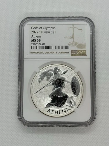 2022 P  S$1 Tuvalu Gods Of Olympus Athena 1oz Silver NGC MS69. Free Shipping!