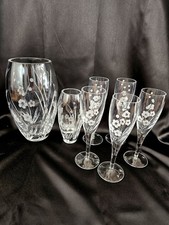 Royal Doulton Crystal Set Of5 Chelsea Cut Glasses/ 1 Big Vase/ 1 Small Vase