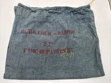 Vintage Fire Department Laundry Bag Drawstring Blue Denim? 20x35 Cloth Sack