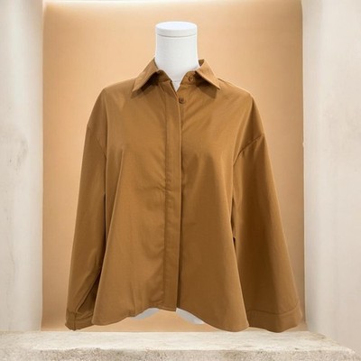 GiGio Oversized Camel Blouse Minimalist Capsule Fall Lagenlook Workwear SZ Small