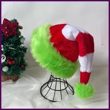 Splicing Christmas Santa Hat Xmas Long Plush Red Hat Unisex Holiday Party