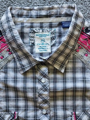 Panhandle Rough Stock Western Plaid Embroidered Pearl Snap Women's Shirt XXL - Picture 16 of 20