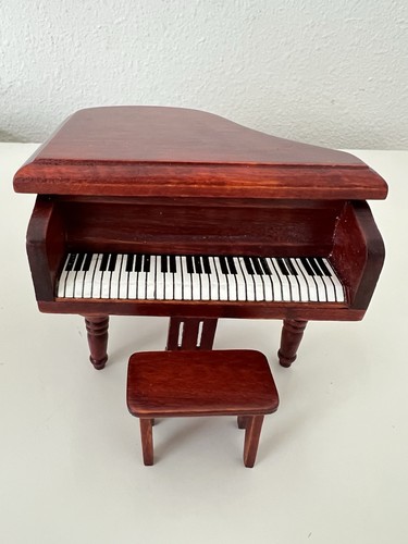 Mini Juego de Piano y Taburete para Casa de Muñecas, Madera 1:12 Decoración para Casa de Muñecas (Rojo)