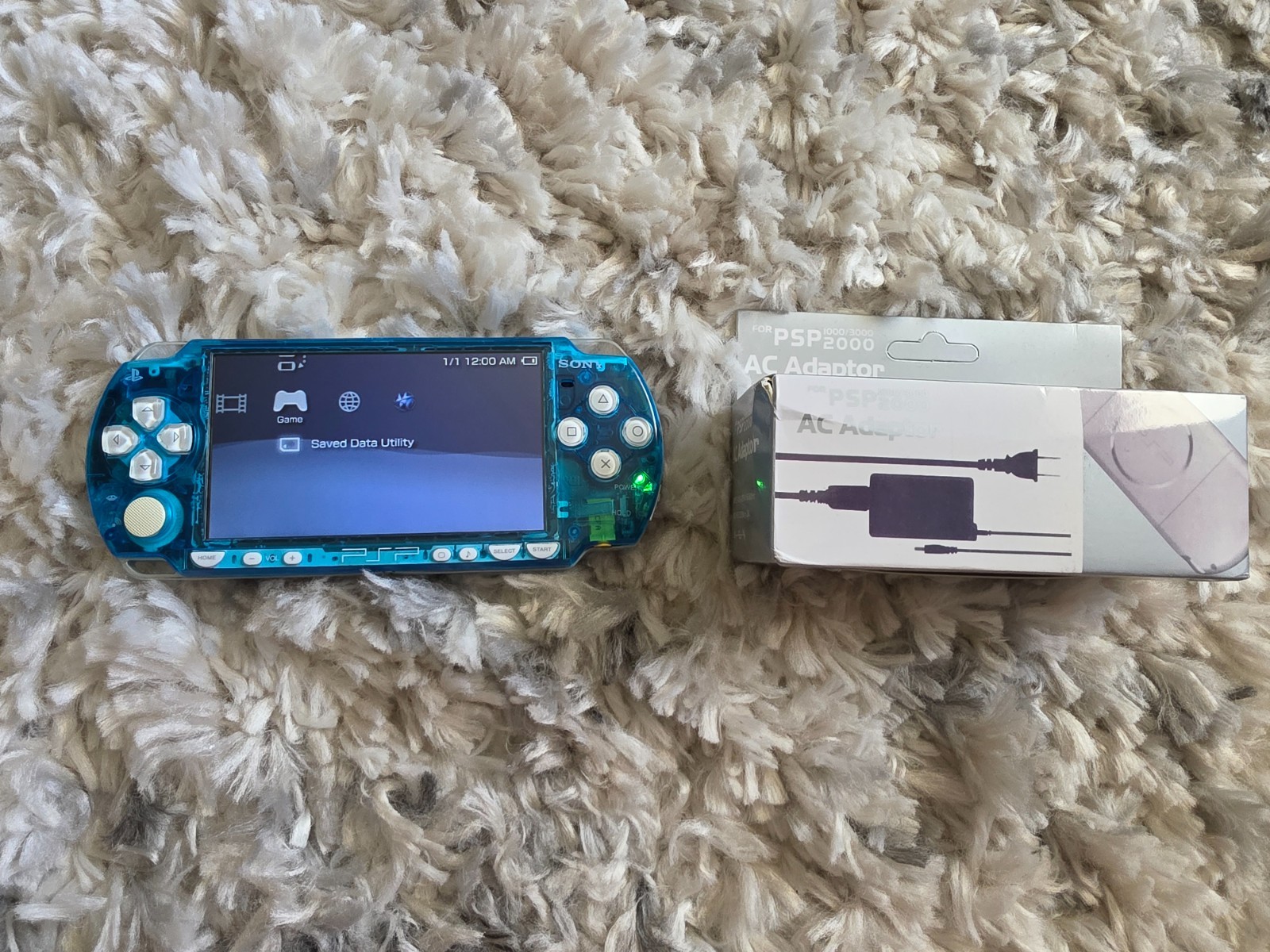Sony PSP Clear Blue Handheld System Console 2001 Tested Working