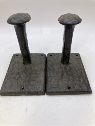 Pair Of Cast Iron Antique Style RAILROAD SPIKE Coat Hooks Hat Rack Towel Garden - Picture 5 of 10