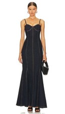 Alice + Olivia Natacha Godet Maxi Denim Dress Dark Rinse NWT - Size 2