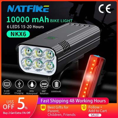 NATFIRE 10000 mAh Bike Light Rainproof USB Rechargeable LED Bicycle Light Super