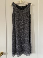 NWOT EILEEN FISHER PETITE 100 Silk Sleeveless Layered Dress Black  White PP