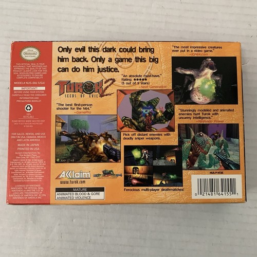 Turok 2: Seeds of Evil (Nintendo 64, 1998) Box Handbuch Cartridge Poster sauber - Bild 8 von 13