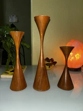 Set Of 3 American Craftsman Rude Osolink Master Woodturner WalnutCandlesticks