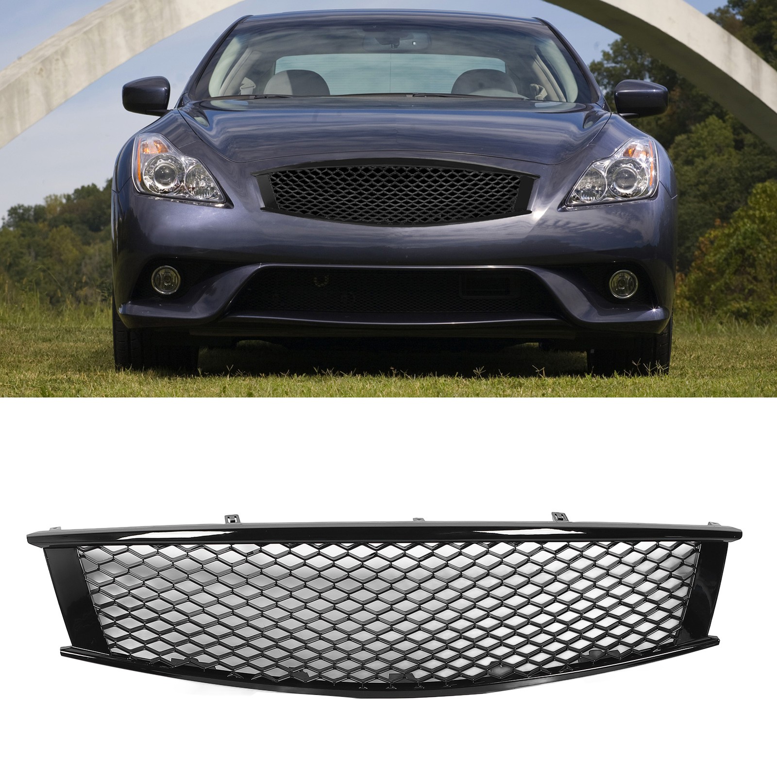 Gloss Black Mesh Front Bumper Grille Grills For G37 2 Door Coupe Convertible