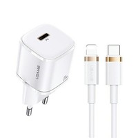 Usams Netzwerk-LadegeräT 1Xusb-C T36 Mini 20W + Usb-C-Lightning-Kabel Weiß/Weiß