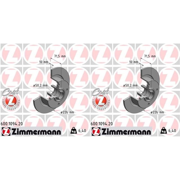 2X Zimmermann Bremsscheiben 278Mm Voll Vorne Passend FüR VW 1500,1600 Kaefer KAR-image