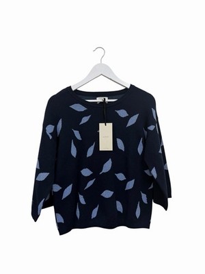 Numph Knitted Jumper Leaf Design Navy Blue Size S 8 10 Lettice Pullover RRP £50