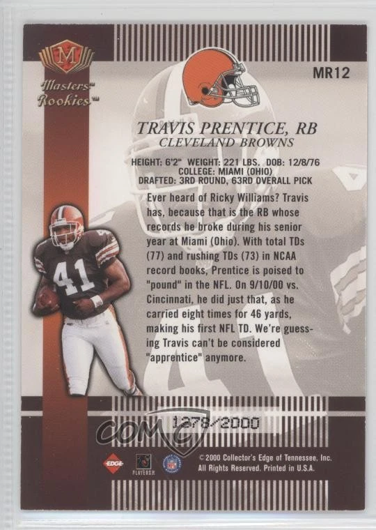2000 Collector's Edge Masters Rookies /2000 Travis Prentice #MR12 RC - Image 2 of 2