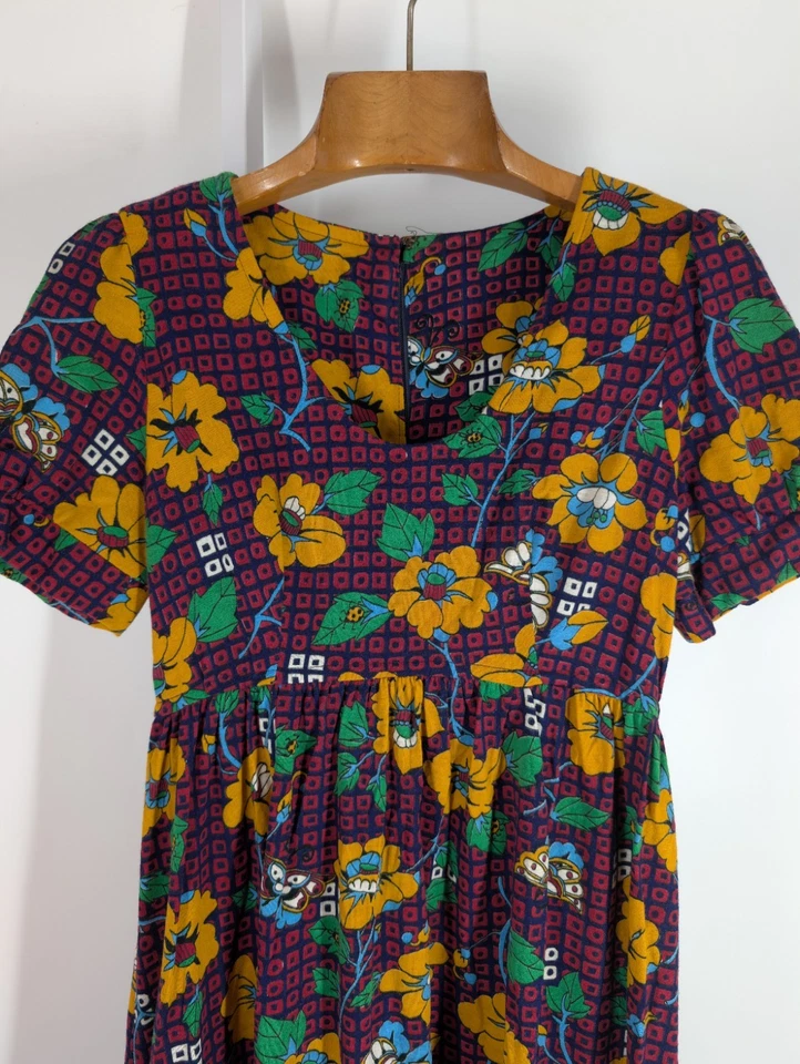 Vestido Vintage Años 60 Hippie Arte Geométrico Floral Mariposa Mod Boho AOP Unión EE. UU.  Foto 3 de 4