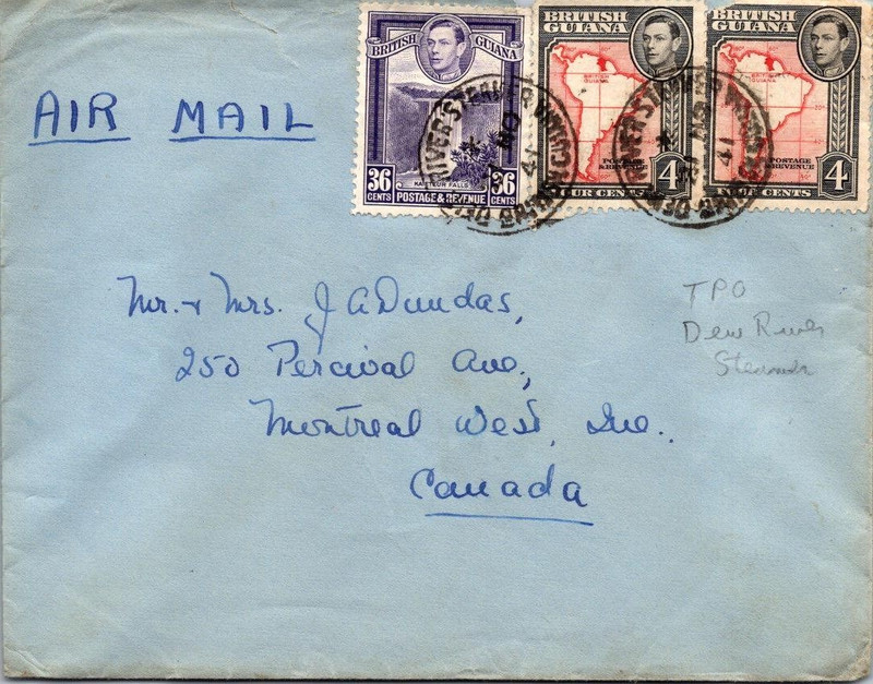 British Guiana 1930 Dem River Steamer Cancel Airmail Cover to Canada - L44027