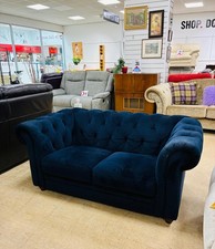 Chesterfield 2 Seater Blue Velvet Fabric Sofa