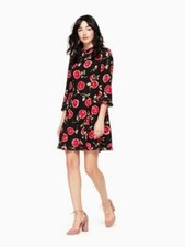 Kate Spade Black Pink Rose Valentines Day Midi Dress Modest Career Girly